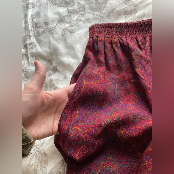 Vintage Rayon Wool Pull On Red Paisley Pleated Midi Skirt 14 Fairy Cottagecore - Picture 3 of 7